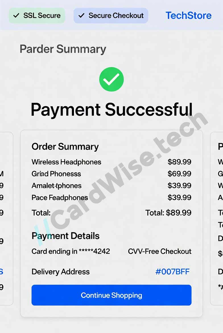  Example of checkout without CVV field