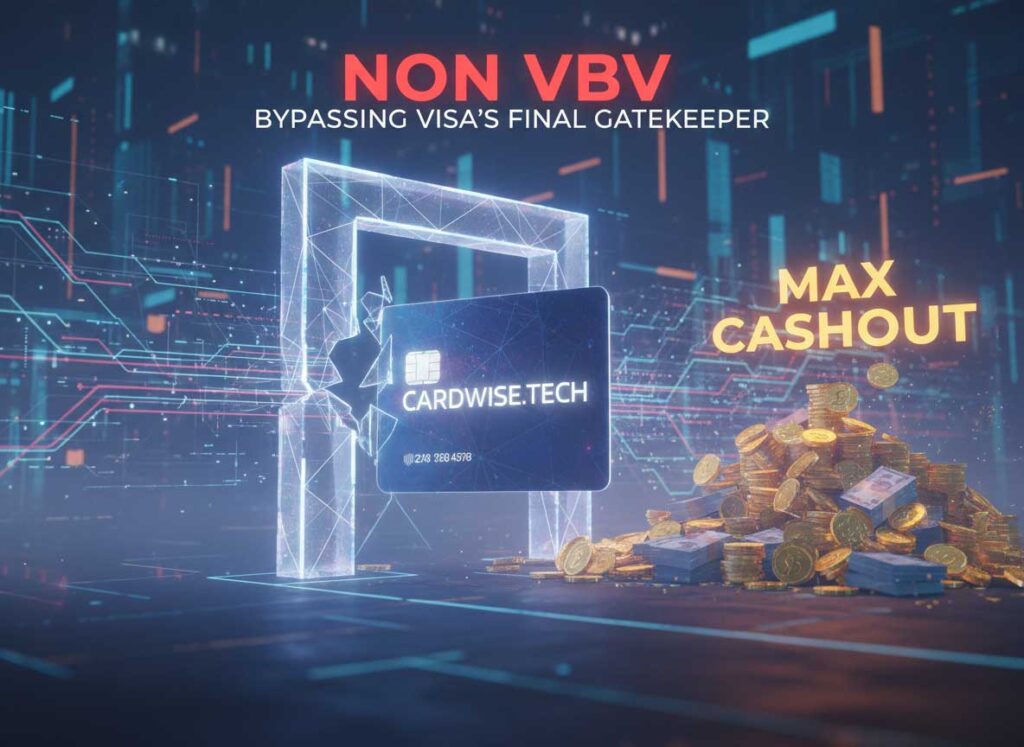 What Does Non VBV Mean. A complex tech diagram showing a card number passing through "Bank Software." One path goes to "VBV Gateway"