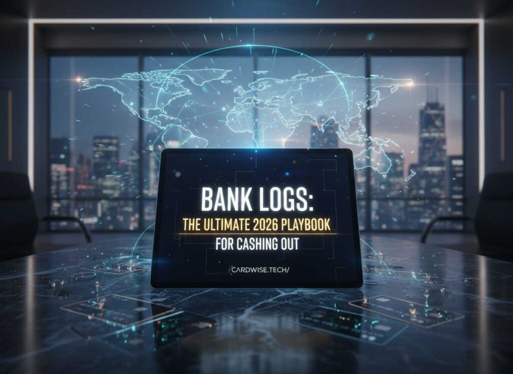 Bank Logs: The Ultimate 2026 Playbook for Cashing Out 2026 Bank logs playbook for cashing out in 2026 featuring a laptop with bank login screen and security icons