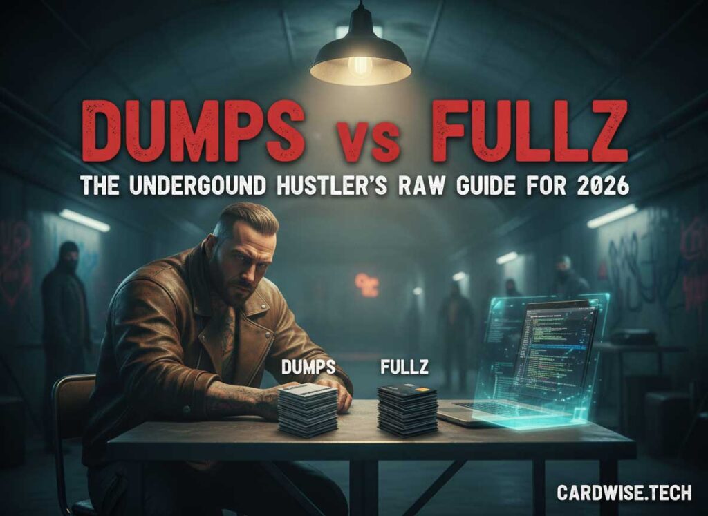 Dumps vs Fullz. Comparison diagram of dumps and fullz data packages with labeled components