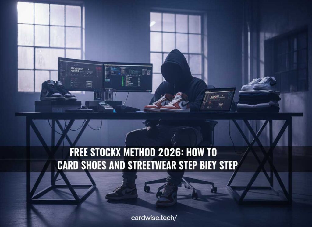 Free StockX Method 2026: How to Card Shoes and Streetwear Step by Step Free StockX Method 2026. StockX sneaker carding method 2026 showing shoes and computer checkout screen