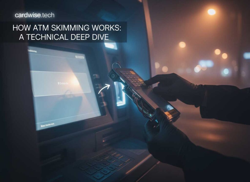 How ATM Skimming Works. Visual guide showing how to inspect an ATM for skimming devices