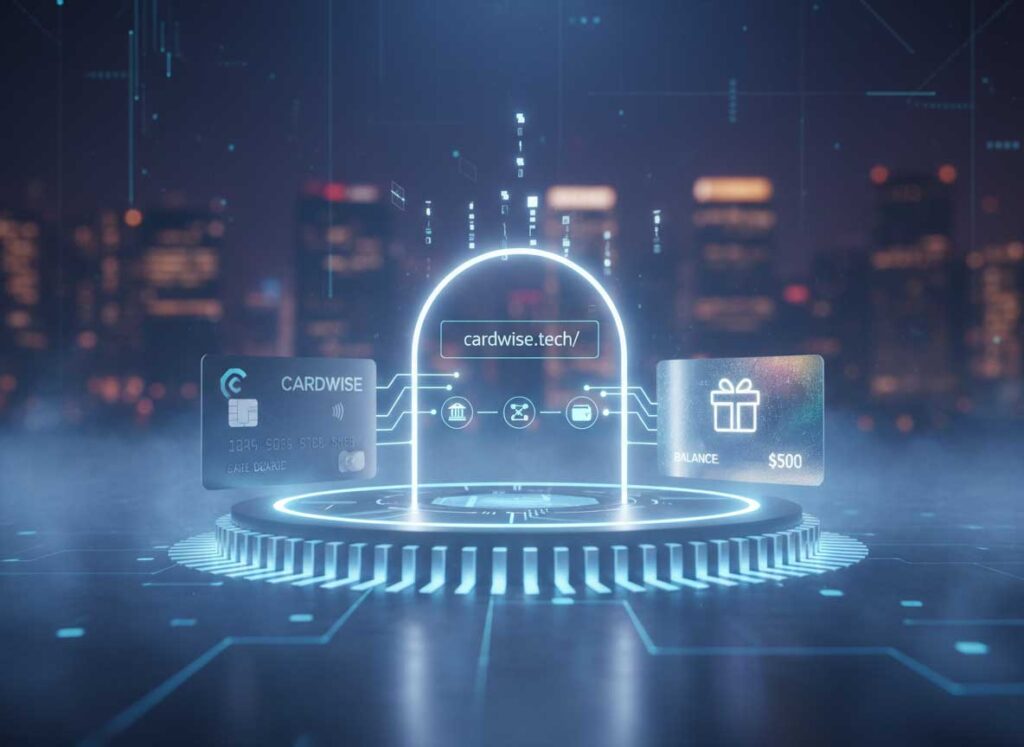 How to cashout CC into a gift card featured image showing a glowing credit card and digital gift card connected by data streams representing instant liquidity and the low heat liquidation method.