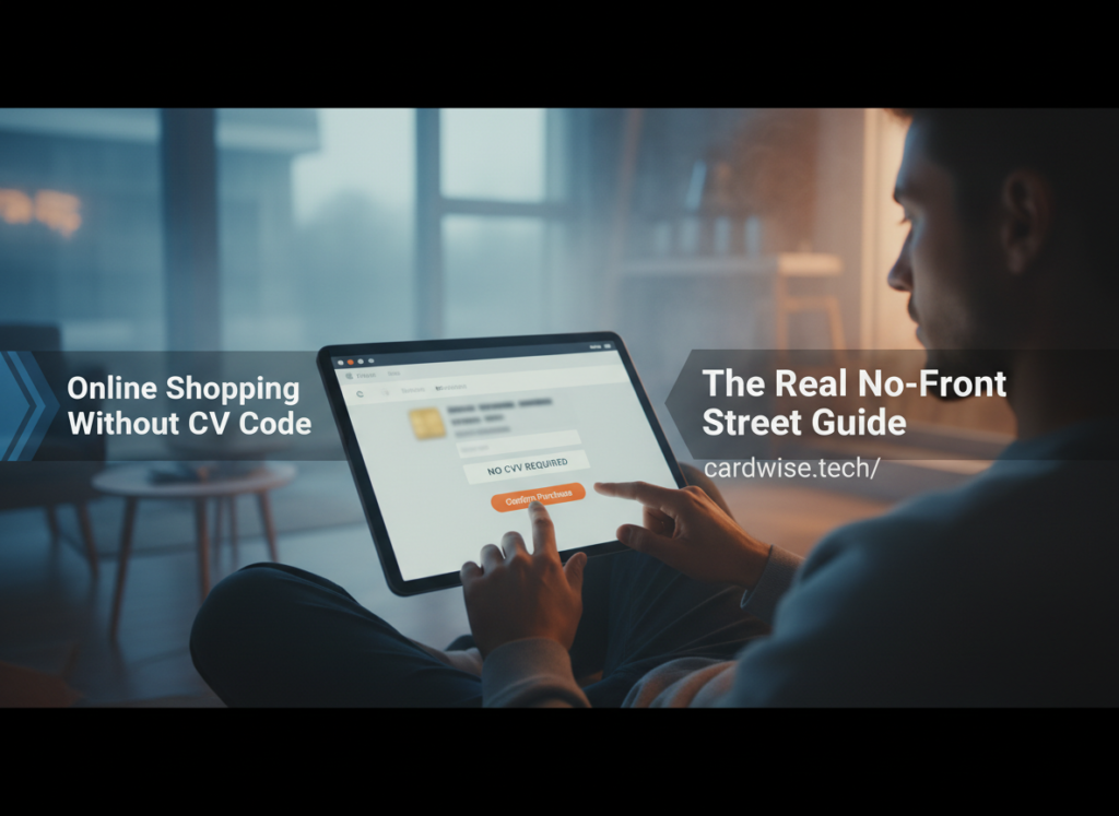 Online shopping without CVV code guide featuring a credit card with CVV field removed.