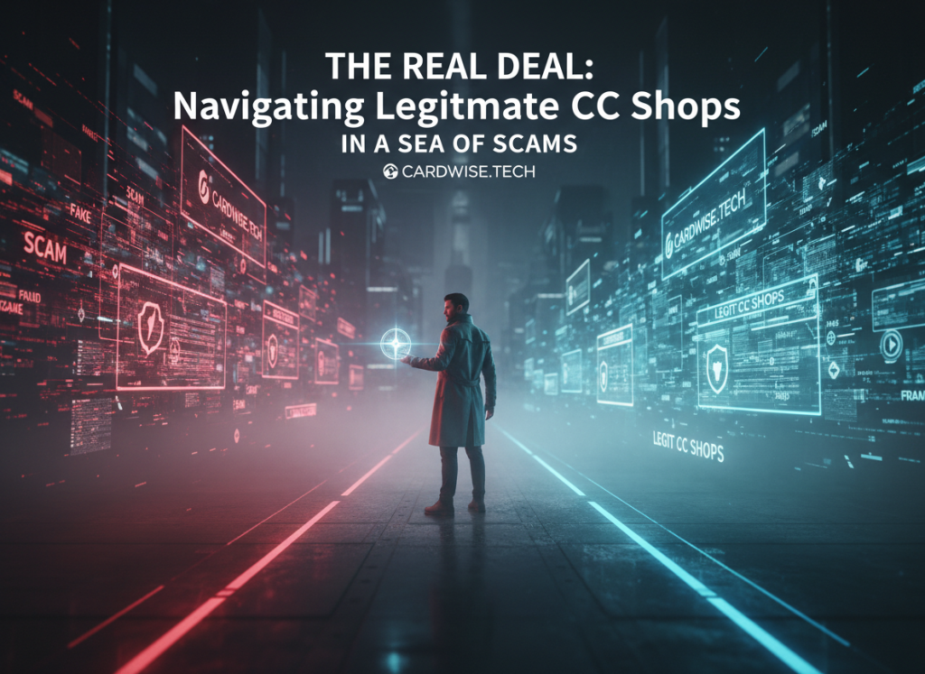 LEGITIMATE CC SHOPS. Navigating legitimate CC shops guide featured image with shield and credit cards