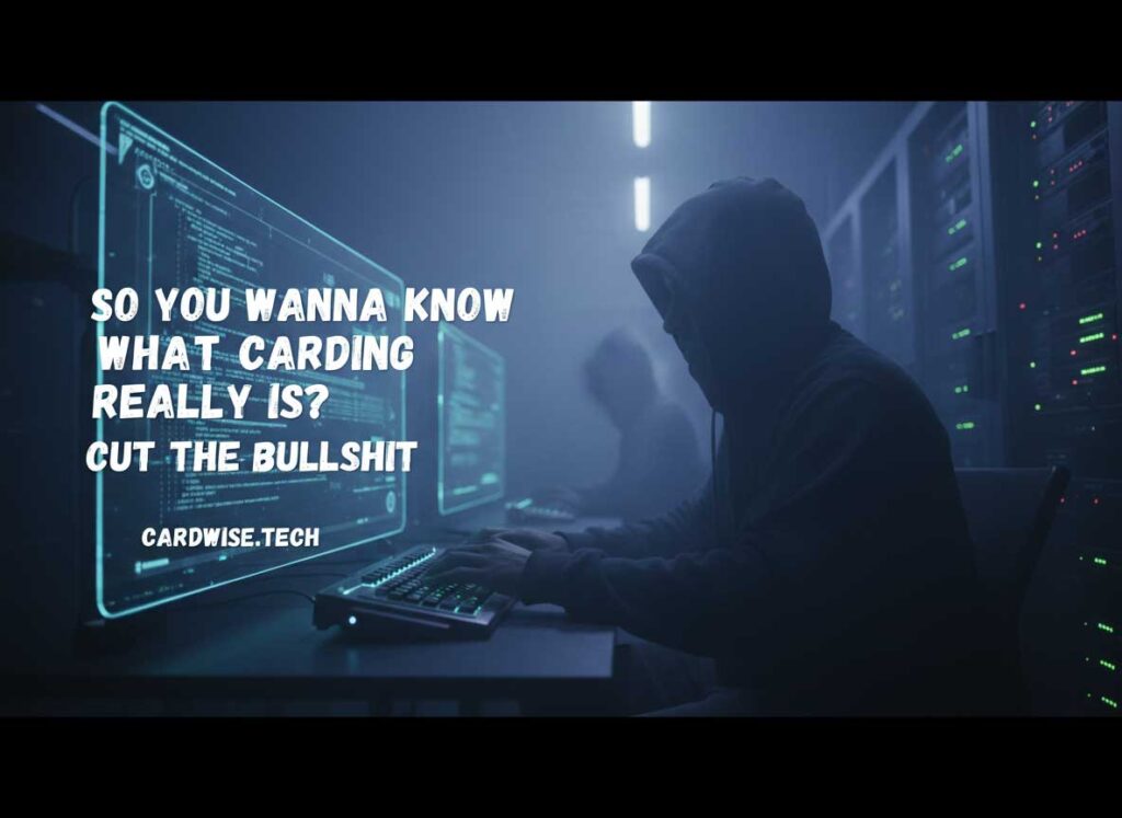 What is Carding. Carding explained guide showing digital credit card data with network infrastructure and security symbols