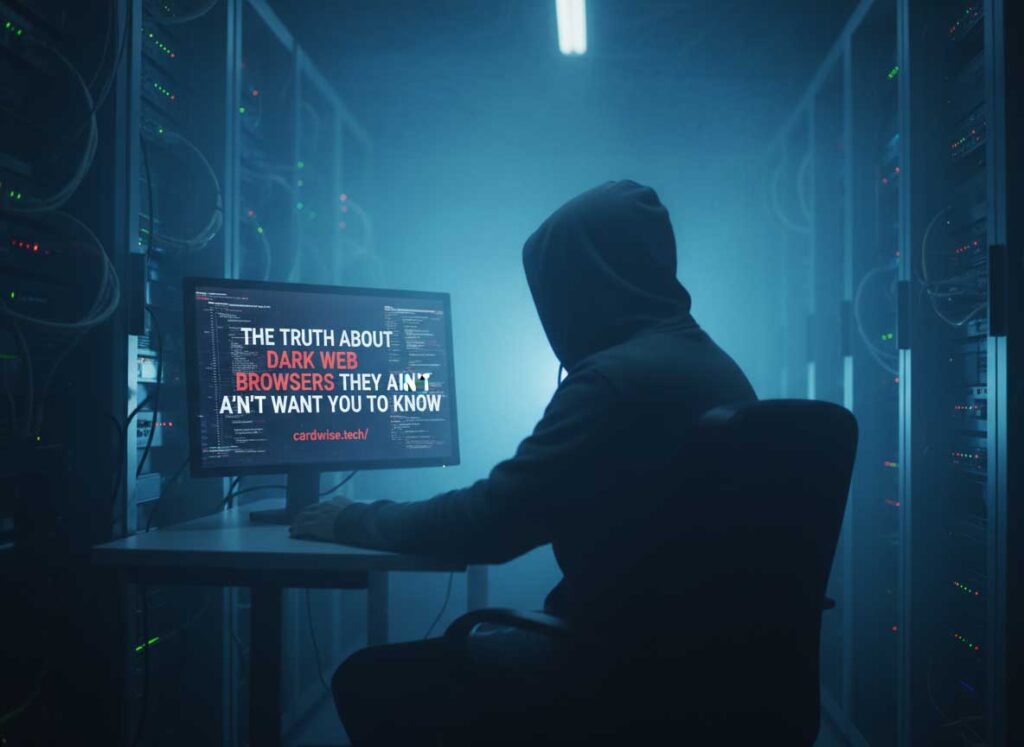 Dark web browsers guide 2026 showing Tor browser anonymity and ghost op-sec illustration