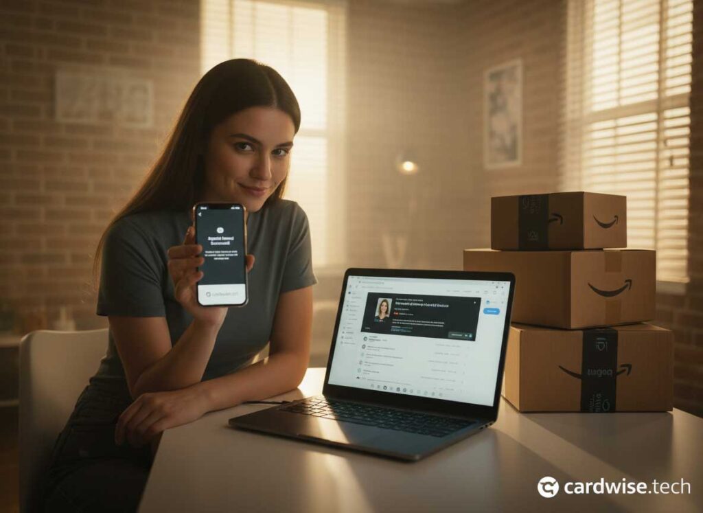 Amazon Refund Trick. Amazon delivery box on a table, representing the refund process