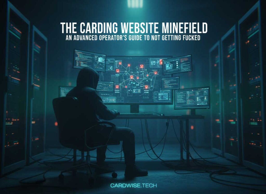 The Carding Website Minefield. A layered diagram showing the carding ecosystem hierarchy