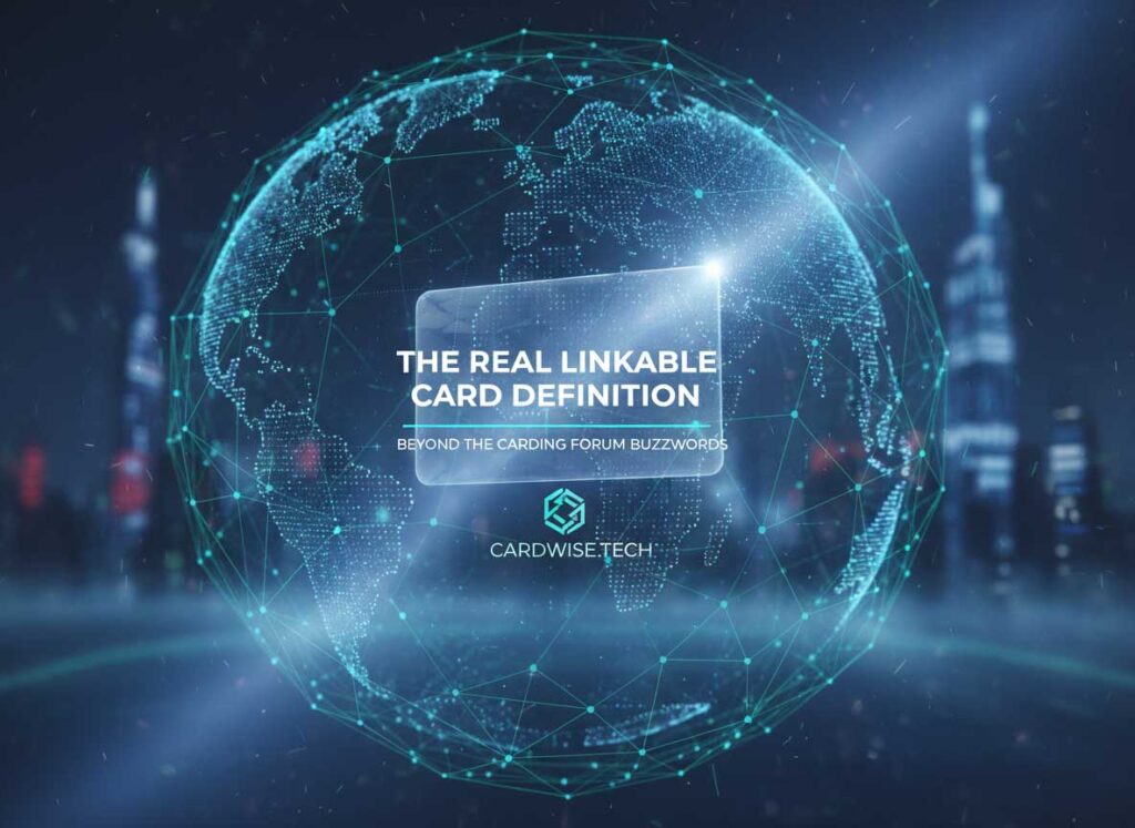 Real linkable card definition showing technical anatomy with BIN fields connecting to digital wallet platforms