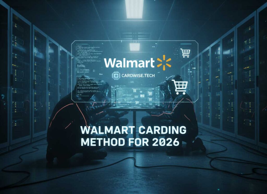 The Walmart carding method 2026 blueprint showing execution environment, account logs, and card data setup.