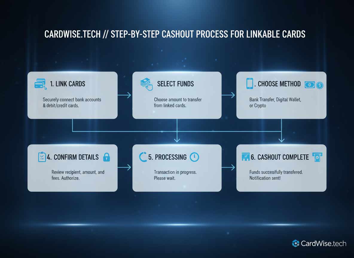 Step-by-step cashout process for linkable cards